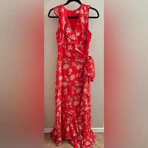 Calvin Klein Red Floor Length Floral Maxi Dress